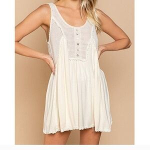 POL Cream Babydoll Sleeveles Tank Top